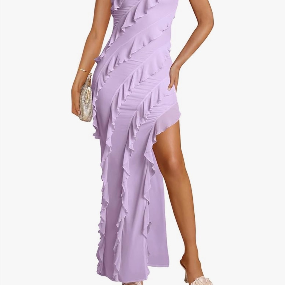 Elegant Lavender Bodycon Strapless Dress - Picture 3 of 6